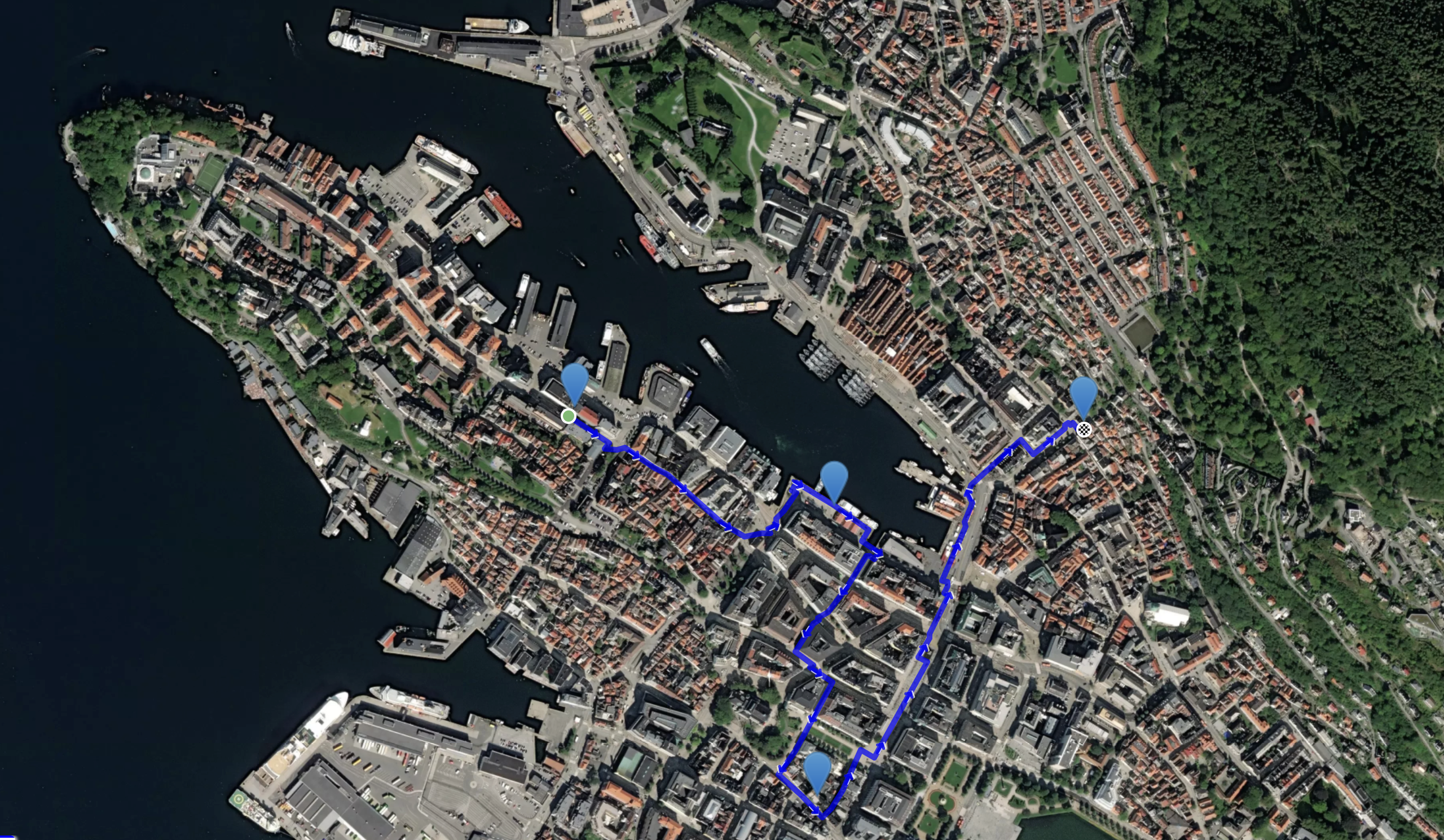 Places for installing portable windy sensory room in Bergen (NO) in 2023 during Piksel festival / map by !Mediengruppe Bitnik